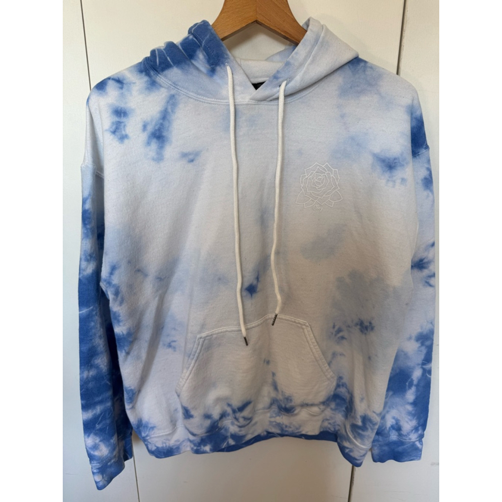 Men's Obey White Blue Tie-Dye Rose Logo Hoodie M pockets